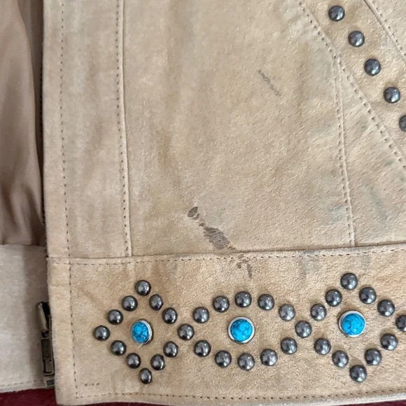 Scully Beige Fringe Leather Jacket with Turquoise Stud Accents - Picture 8 of 9
